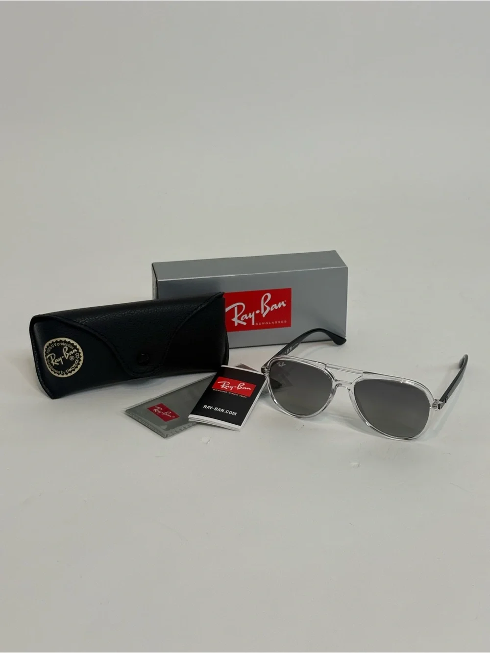 Ray Ban Aviator RB 4376 6477/11 57-16 145 2N Sunglasses Black, Clear Frame